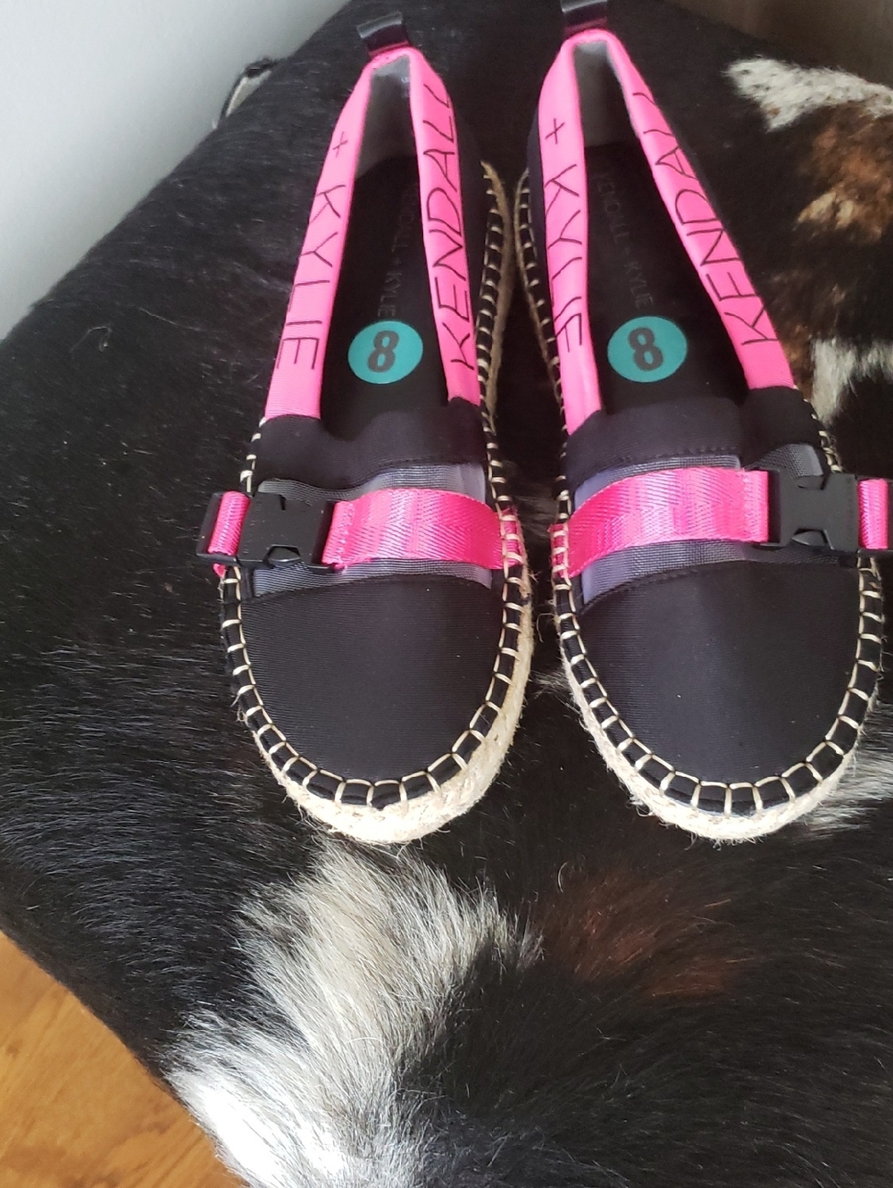 Kendall & Kylie Black Espadrille Loafers with Hot Pink Straps
